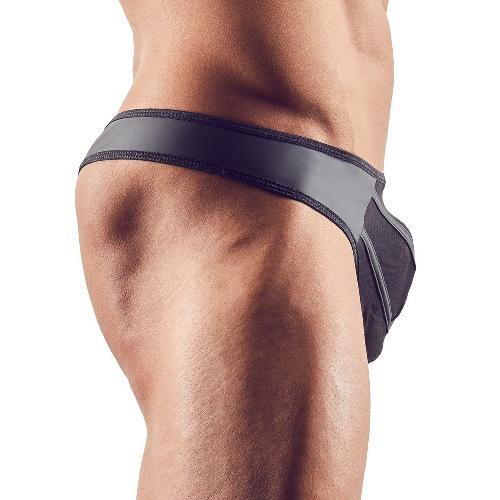 Dessous Tanga Homme Noir Transparant a Rayures - S