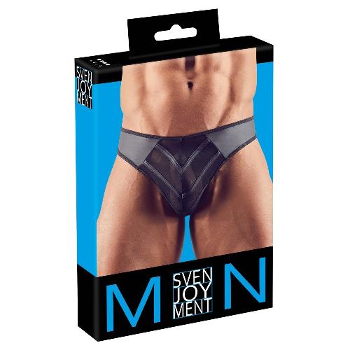 Dessous Tanga Homme Noir Transparant a Rayures - S