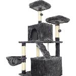 Arbre A Chat TAYLOR Arbre a chat - 60 x 50 x 206 cm - Gris foncé -  2 plateformes. 1 perchoir. 2 cabanes. 1 hamac