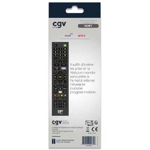 Telecommande Tv - Video - Son Télécommande de remplacement - CGV - FIDELIO Sony - Pour téléviseurs Sony - Sans programmation - Prete a l'emploi