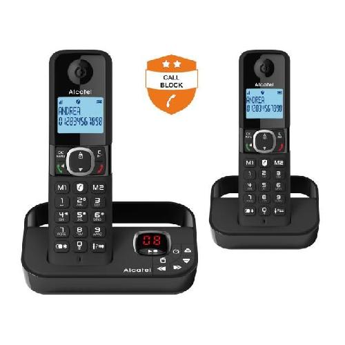 Telephone Fixe - Pack Telephones Téléphone fixe sans fil - ALCATEL - F860 voice duo noir - Avec fonction blocage d'appels indésirables