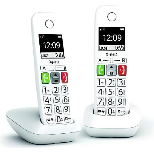 Telephone Fixe - Pack Telephones Telephone Fixe sans Fil - GIGASET - E290 Duo Blanc - Grand ecran - Larges touches - Audio Boost