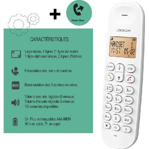 Telephone Fixe - Pack Telephones Telephone fixe sans fil - LOGICOM - DECT ILOA 150 SOLO - Blanc - Sans repondeur