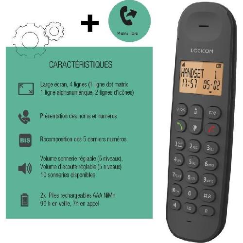 Telephone Fixe - Pack Telephones Telephone fixe sans fil - LOGICOM - DECT ILOA 150 SOLO - Noir - Sans repondeur
