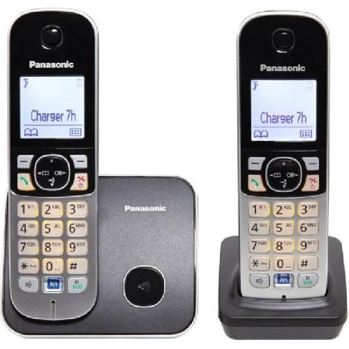 Telephone Fixe - Pack Telephones Téléphone résidentiel sans fil PANASONIC KX-TG6812 - Duo - Argent et noir - Répertoire 120 noms et numéros