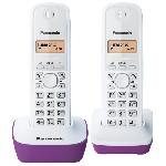 Telephone sans fil Panasonic KX-TG1612FRF Duo - Repertoire 50 noms - Portee 300m - Blanc Pourpre