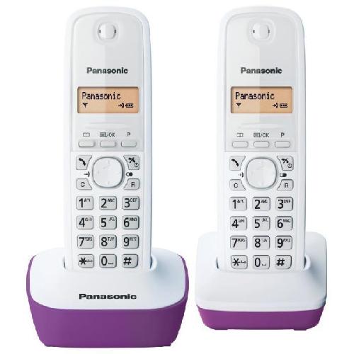 Telephone Fixe - Pack Telephones Telephone sans fil Panasonic KX-TG1612FRF Duo - Repertoire 50 noms - Portee 300m - Blanc Pourpre