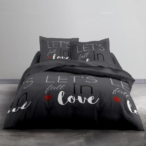 Parure De Couette TODAY Parure de lit Coton Love - 2 personnes - 240 x 260 cm - Imprimé Gris