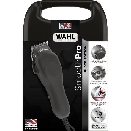 Tondeuse Cheveux  Tondeuse cheveux filaire - WAHL - SMOOTH PRO BLACK EDITION - 9 peignes de guidage et accessoires