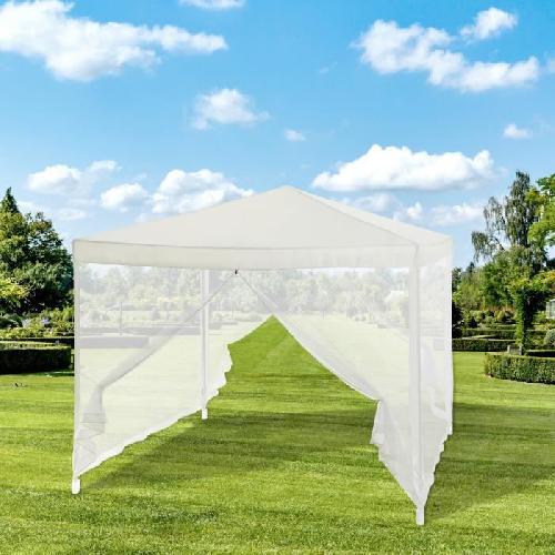 Tonnelle - Gloriette - Barnum - Accessoire Tonnelle de jardin avec 4 moustiquaires - 3x3m - Acier et polyester 140 g - Blanc