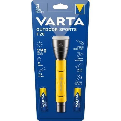 Lampe Electrique - Lampe De Poche Torche VARTA Outdoor Sports F20 290lm Resistante a l'eau et aux chocs -2m- IPX4 Tete fluorescente