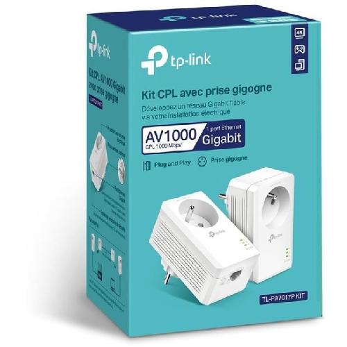 Courant Porteur - Cpl TP-Link TL-PA7017P KIT-FR- CPL 1000Mbps. Prise CPL avec 1 Port Gigabit et Prise Integree. Boitier CPL Kit de 2