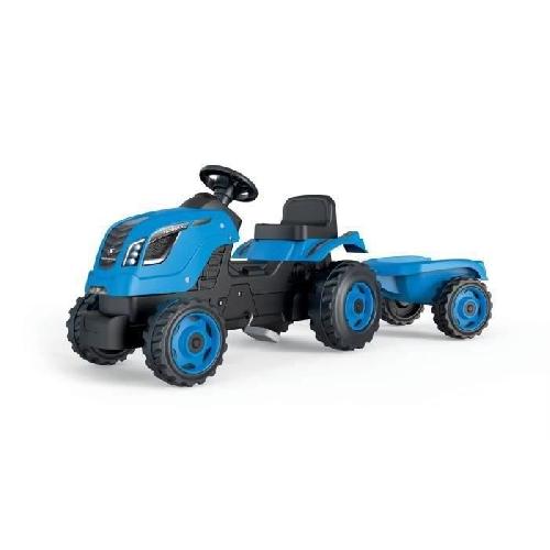 Tracteur - Vehicule Agricole - Vehicule De Chantier Tracteur a pédales Farmer XL + Remorque - Bleu - SMOBY - Siege ajustable - Capot ouvrant - Klaxon - 90% plastique recyclé