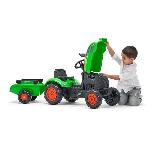 Tracteur - Vehicule Agricole - Vehicule De Chantier Tracteur a pédales X Tractor vert avec capot ouvrant et remorque inclus - FALK - Pour enfants de 2 a 5 ans