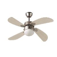 Traitement De L Air FARELEK - BERMUDES O 107 cm - Ventilateur de plafond reversible. 4 pales chene clair + eclairage 1 globe 60W E27 - 112423