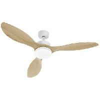 Traitement De L Air OKLAHOMA Blanc & Bois - Ventilateur de plafond Ø137cm 100W + éclairage LED