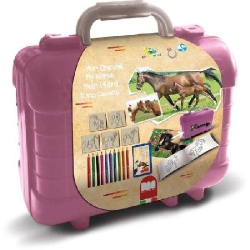 Kit De Dessin Travel Set - MULTIPRINT - 42985 - 5 tampons Les Chevaux. 10 crayons