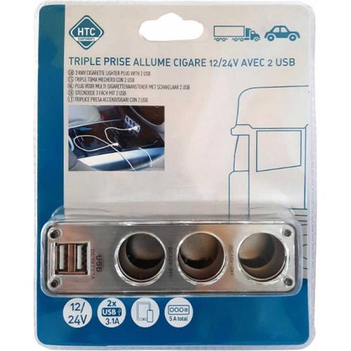 Allume Cigare - Prise Allume-cigare Triple prise allume-cigare 12V 24V 5A max avec 2 USB 3.1A