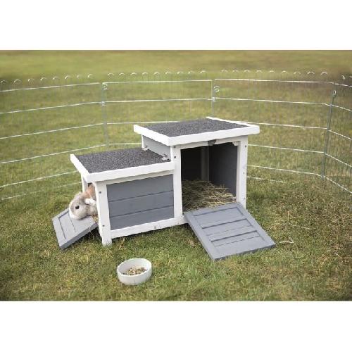 Enclos - Chenil TRIXIE Clapier Habitat Natura - 70 x 43 x 45 cm - Avec deux entrées - Blanc et gris - Pour lapin