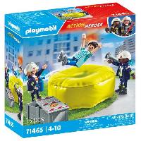 Univers Miniature - Habitation Miniature - Garage Miniature PLAYMOBIL 71465 Pompiers avec coussin de sauvetage - Action Heroes - Les pompiers - Des 4 ans