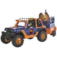 Vehicule Miniature Assemble - Engin Terrestre Miniature Assemble Commandant de Dinosaures - Dickie - 1 Jeep Wrangler avec remorque + 1 figurine articulee + 2 dinosaures