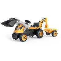 Vehicule Pour Enfant Tracteur a pédales Builder Max + Remorque + Pelleteuse + Pelle - Smoby - Jaune