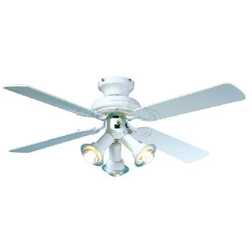 Ventilateur De Plafond - Ventilateur Plafonnier Ventilateur de plafond reversible FARELEK MALDIVES - O 107 cm. 4 pales laquees blanc + eclairage 3 spots 60 W E14
