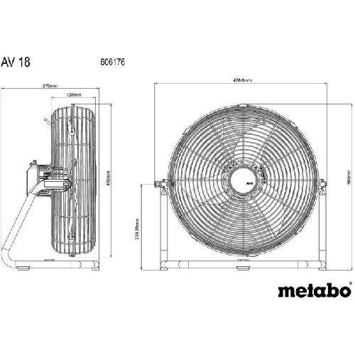 Ventilateur Ventilateur sans fil - METABO - AV 18 - 18 V - 3 niveaux de vitesse - Télécommande - Gris