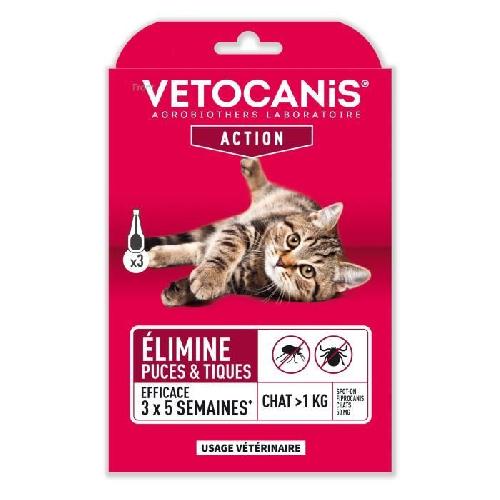 Antiparasitaire - Pipette - Lotion - Collier - Pince - Spray -shampoing - Crochet Tique VETOCANIS Pipettes Spot on. Anti-puces et Anti-tiques - Pour chat