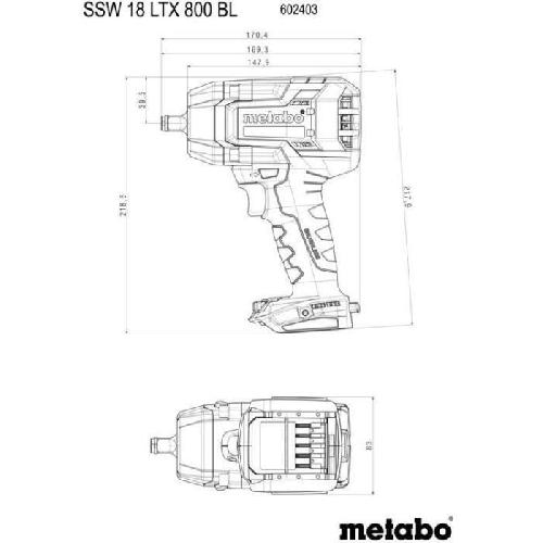 Visseuse - Devisseuse Visseuse a chocs sans fil - METABO - SSW 18 LTX 800 BL - 18 V - 800 Nm