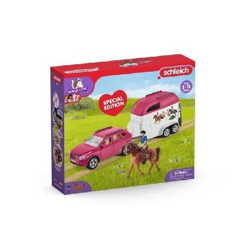 Figurine Miniature - Personnage Miniature Voiture avec remorque pour chevaux. Coffret schleich avec 1 cheval schleich inclus. coffret figurines pour enfants de 5 ans.