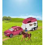 Figurine Miniature - Personnage Miniature Voiture avec remorque pour chevaux. Coffret schleich avec 1 cheval schleich inclus. coffret figurines pour enfants de 5 ans.