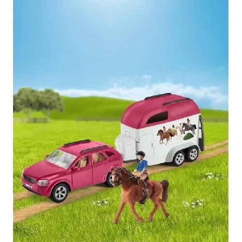 Figurine Miniature - Personnage Miniature Voiture avec remorque pour chevaux. Coffret schleich avec 1 cheval schleich inclus. coffret figurines pour enfants de 5 ans.