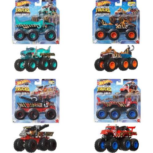 Vehicule Miniature Assemble - Engin Terrestre Miniature Assemble Voiture - Hot Wheels - Monster Trucks - Assortiment 1-64 - Multicolore - 6 roues