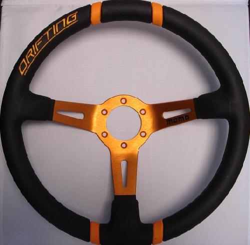 Volant Volant -DRIFTING- Diametre 35cm - Noir et Orange - 6 trous 35mm