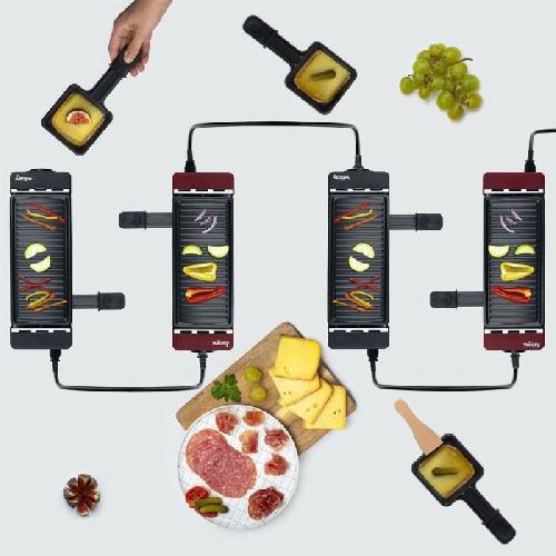 Appareil A Raclette WEASY TIK12 Raclette noire connectable 2 personnes - Grill - 400W - Revetement anti-adhésif - Plaque amovible
