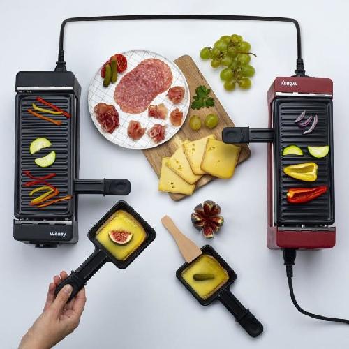 Appareil A Raclette WEASY TIK12 Raclette noire connectable 2 personnes - Grill - 400W - Revetement anti-adhésif - Plaque amovible