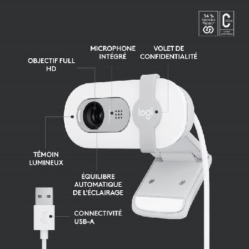 Webcam Webcam - Full HD 1080p - Logitech - Brio 100 - Microphone integre - Blanc