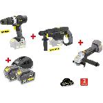 X-FIT PACK « GROS oeUVRE » 3 machines 18V + 2 batteries 18V 3.0Ah : Perceuse percu/visseuse + Marteau Perfo + Meuleuse d'angle